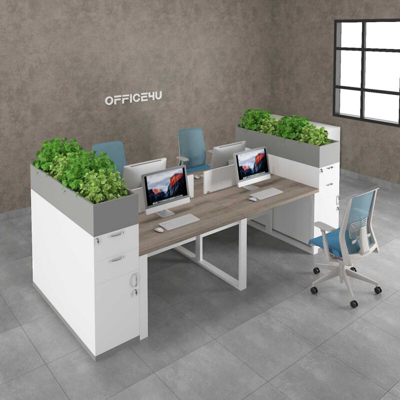 Amer Series 4 Cluster Workstation Desk With Planter Cabinet
