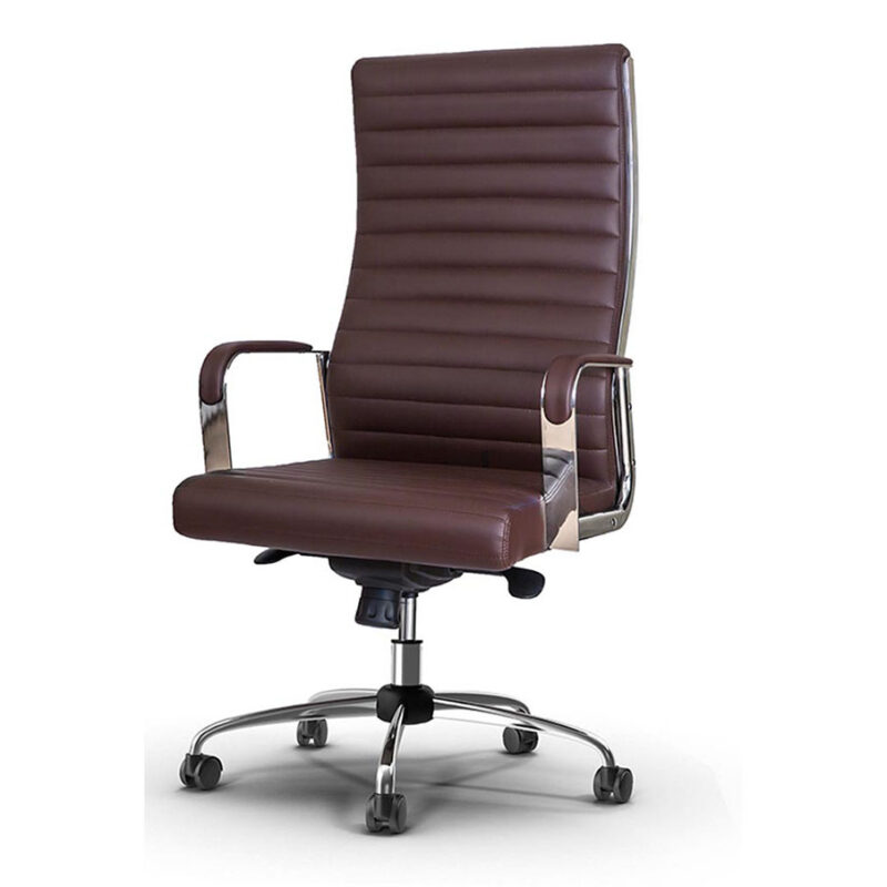 Silla Brown Office Chair With a Padden metal chrome armrest, knee mechanism.