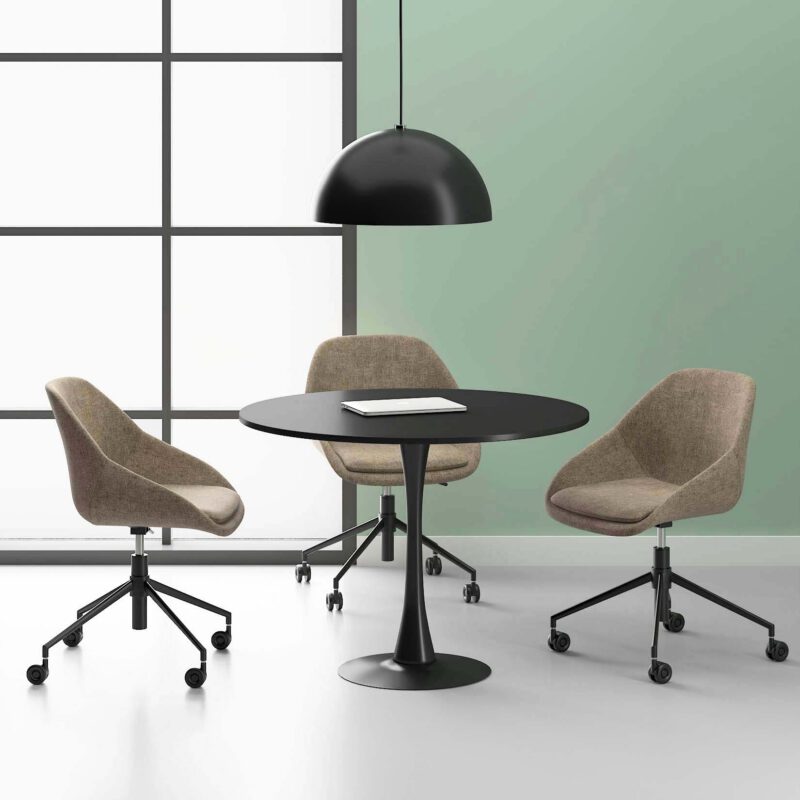 Lia Round Meeting Table With Black Base For 3-4 Person