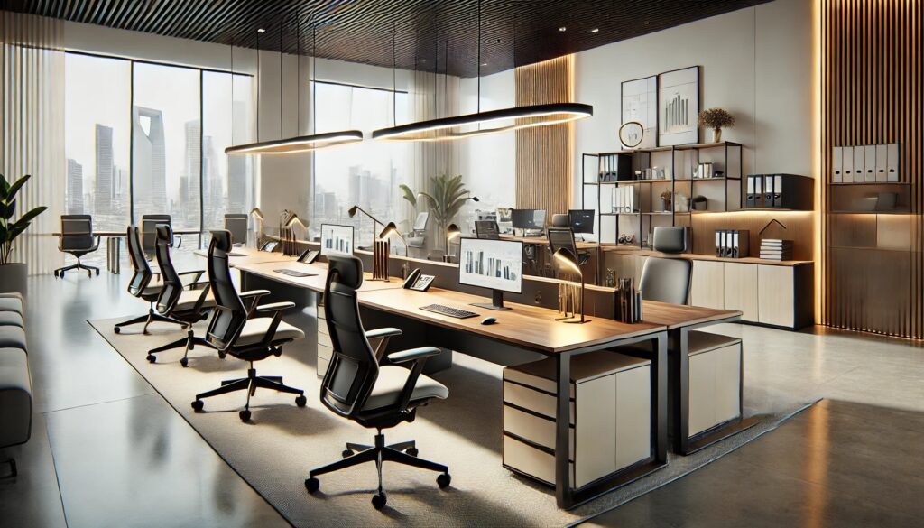 Best office furniture deals for export to Qatar, featuring modern executive desks, ergonomic chairs, and workstations. High-quality office furniture exporter from Dubai to Doha, Qatar.