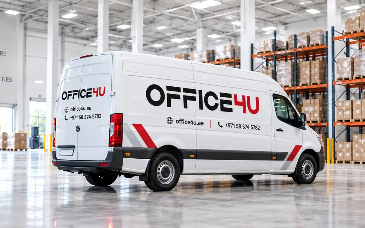 Office4u delivery van for office furniture delivery and installation in the UAE